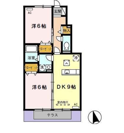 グランディールC(2DK/1階)の間取り写真