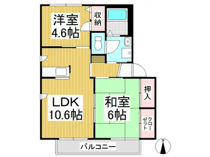 バリュージュ赤岩(2LDK/2階)の間取り写真