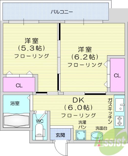 リッツコート宮町(2DK/3階)の間取り写真