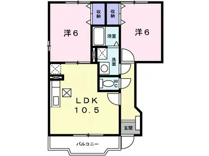 ソル・ビラージュII(2LDK/1階)の間取り写真