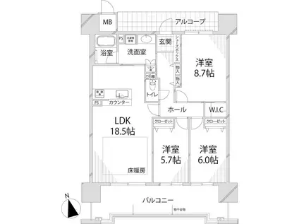 パレ・ロワイヤル英賀保駅前(3SLDK/2階)の間取り写真