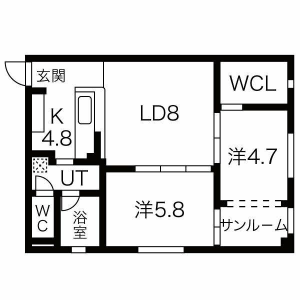 ブラウベルク(2LDK/3階)の間取り写真