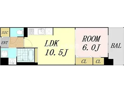 グランセジュール大国町(1LDK/6階)の間取り写真
