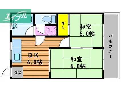 ハアラン矢坂(2DK/2階)の間取り写真