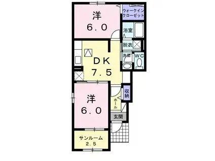 メディオ・ヴェルソB(2DK/1階)の間取り写真