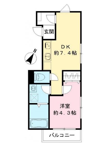 六本木ルガロ(1DK/2階)の間取り写真