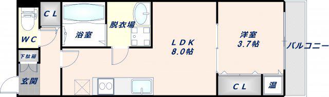 アート小若江(1LDK/1階)の間取り写真