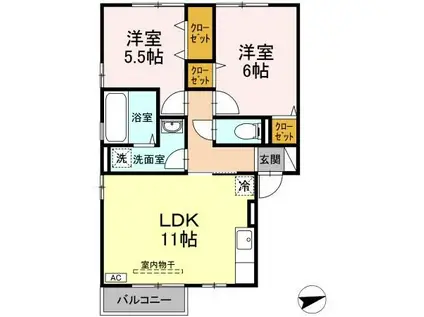 ルミエール生野屋(2LDK/2階)の間取り写真