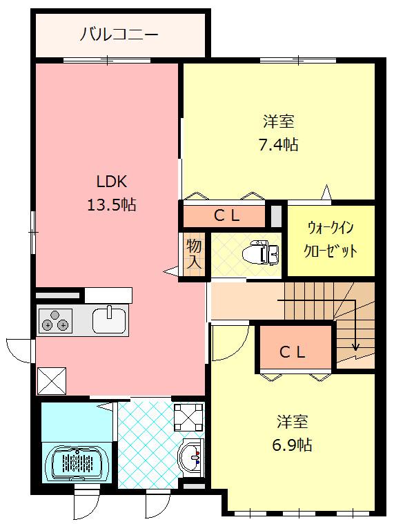 カシボヌール(2LDK/2階)の間取り写真