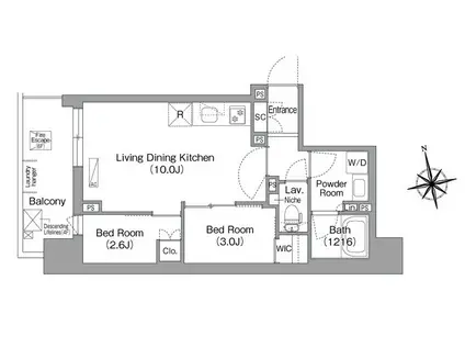 コンフォリア・リヴ門前仲町イースト(2LDK/9階)の間取り写真