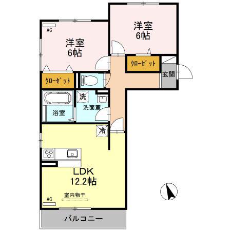 ポートサイドヴィラII(2LDK/2階)の間取り写真