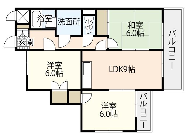 吉岡マンション(3LDK/3階)の間取り写真
