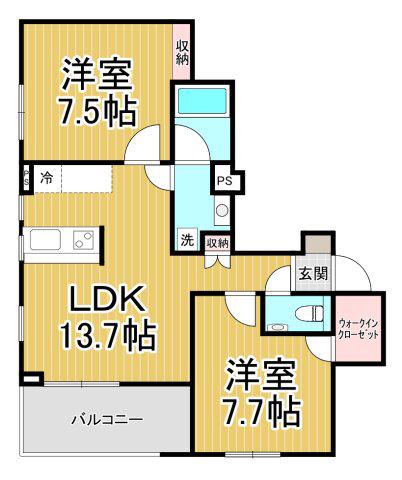 VILLA MUSICA西宮北口(2LDK/3階)の間取り写真