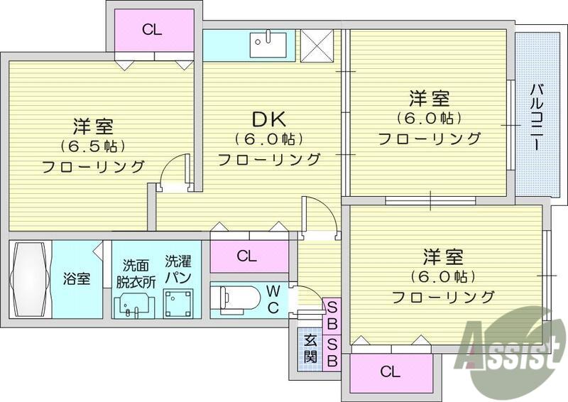 エスポワール鈎取(3DK/2階)の間取り写真
