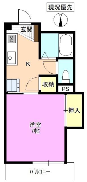 メラベルデ S棟(1K/2階)の間取り写真
