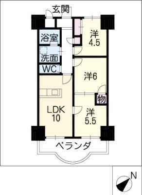 天神山マンションII号館(3LDK/9階)の間取り写真