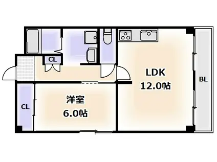 ドエルレーベン(1LDK/6階)の間取り写真