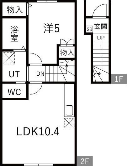 EQUUS D棟(1LDK/2階)の間取り写真