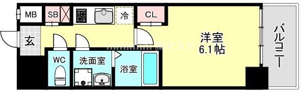 エスリードレジデンス大阪福島サウスフラッツ(1K/5階)の間取り写真