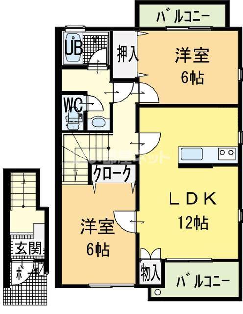 ハーブメゾン多田 B棟(2LDK/2階)の間取り写真
