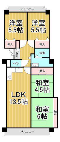 デュオ苦楽園 2号棟(4LDK/3階)の間取り写真