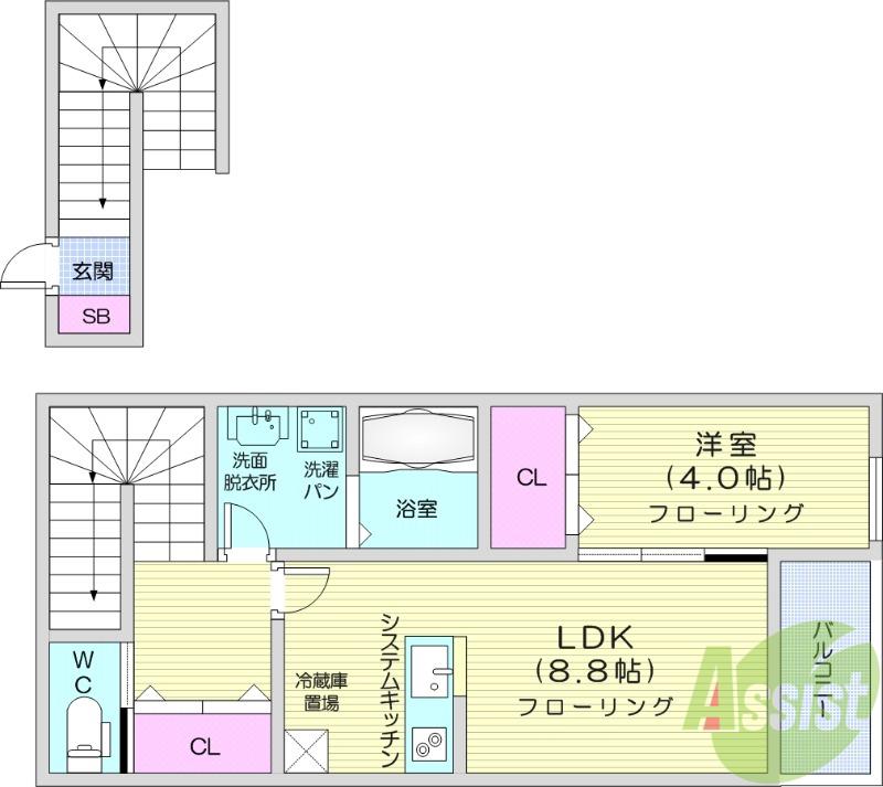 ベルグラン桜2(1LDK/2階)の間取り写真