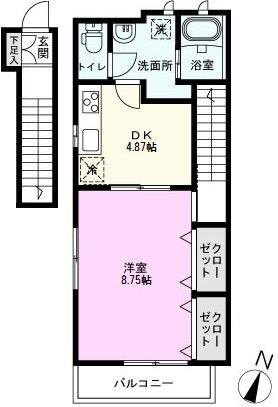 ハイムせんげん台(1DK/2階)の間取り写真