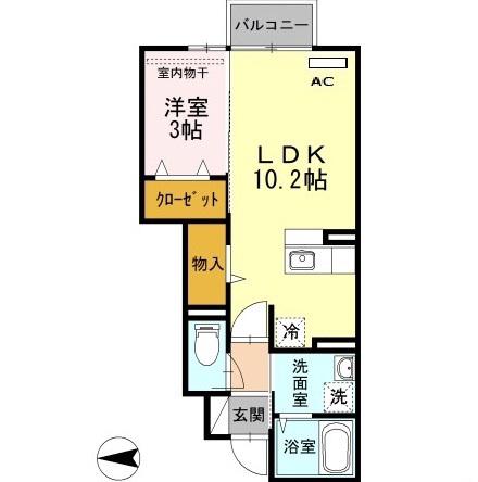 LUPINUS HY B棟(1LDK/1階)の間取り写真