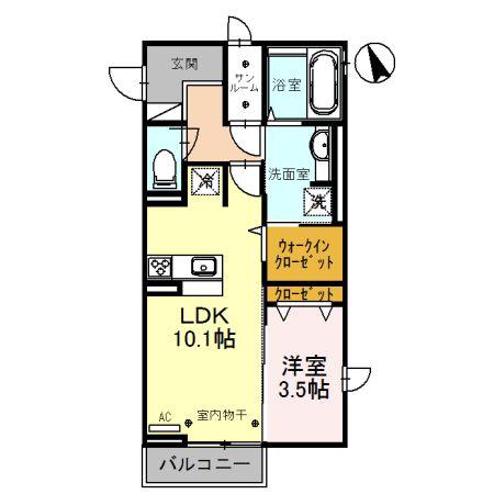 AMANTE A棟(1LDK/1階)の間取り写真