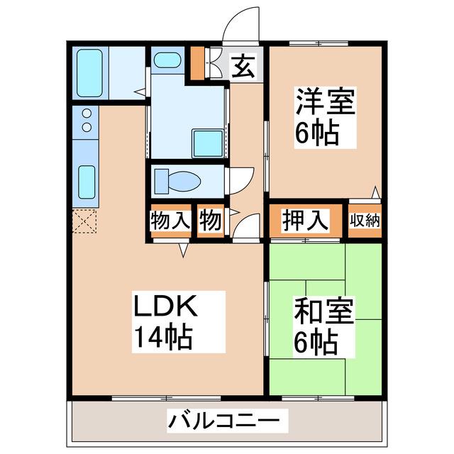 クラルテ古閑A・B(2LDK/1階)の間取り写真