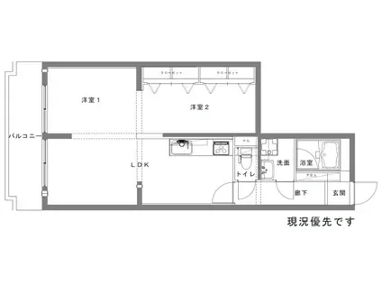 リバーサイド三滝(1LDK/1階)の間取り写真