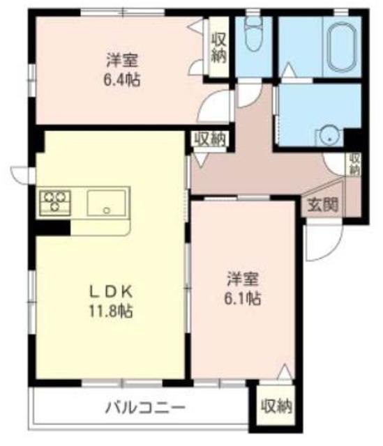 リバーヒルズ(2LDK/1階)の間取り写真