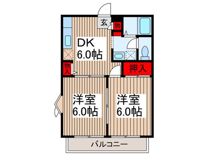 パインヒルズ(2DK/2階)の間取り写真
