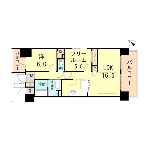 ワコーレ元町ハウス(1SLDK/12階)の間取り写真