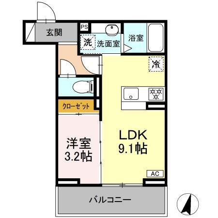 D CREST 田沼3丁目(1LDK/3階)の間取り写真
