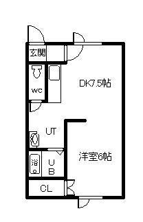 ヒノキ西4条(1LDK/2階)の間取り写真