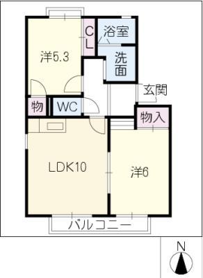 パピヨンKTO B(2LDK/1階)の間取り写真