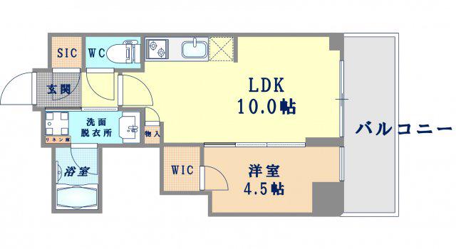 プラウドタワー北浜(1LDK/9階)の間取り写真