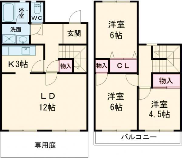 タウンハウス久兼K(3LDK/1階)の間取り写真