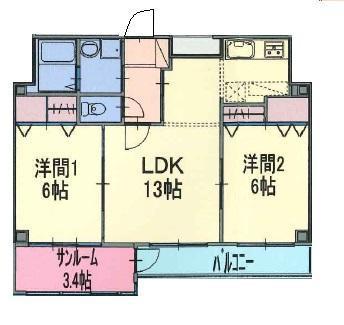 ソナーレKAWATA(2LDK/3階)の間取り写真