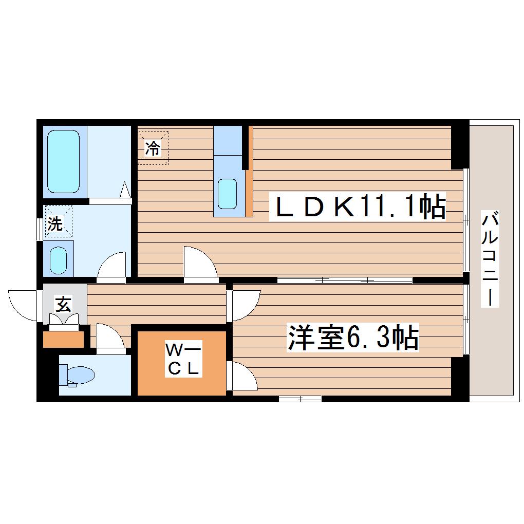 パークパレス泉中央(1LDK/1階)の間取り写真