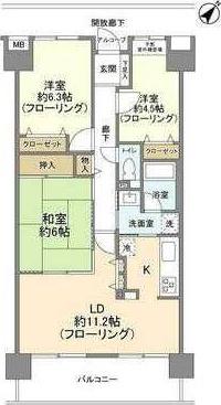 ダイアパレス東久留米(3LDK/6階)の間取り写真