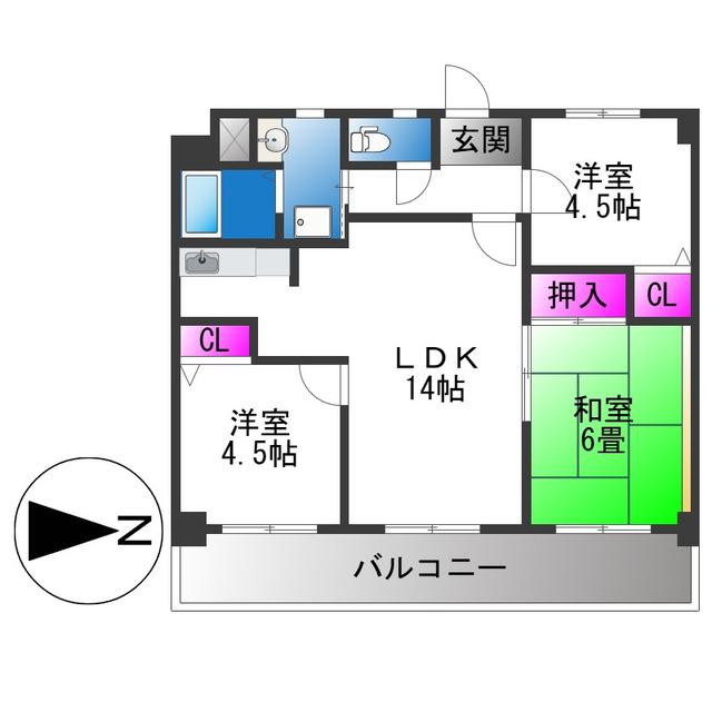 サン・ヴェール春日(3LDK/5階)の間取り写真