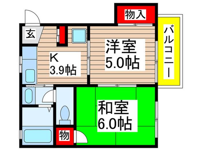 イーストハイム(2K/2階)の間取り写真