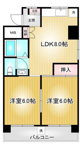 栄サンライズ(2LDK/4階)の間取り写真