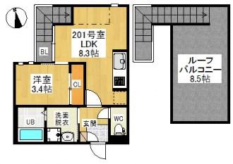 GRANDTIC塩釜口(1LDK/2階)の間取り写真