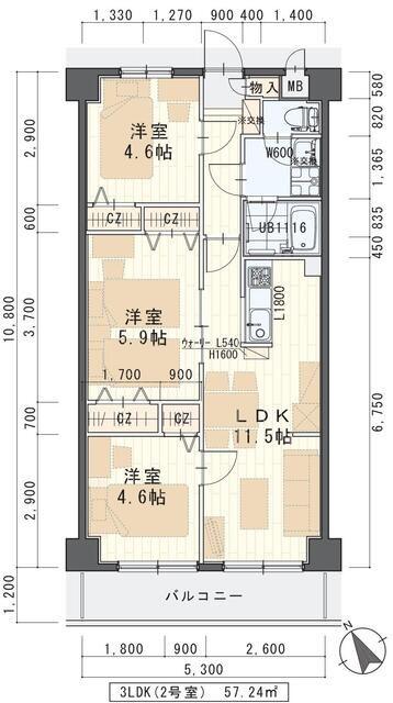グリシーヌ・S(3LDK/6階)の間取り写真