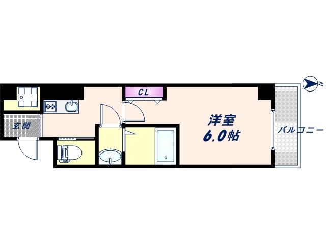グランパシフィック難波元町(1K/7階)の間取り写真