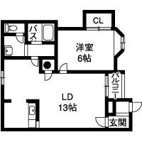 サンルネ日の出(1LDK/1階)の間取り写真