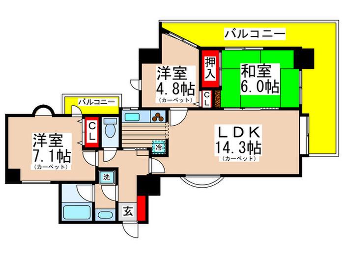 グリーンパーク船橋(3LDK/4階)の間取り写真